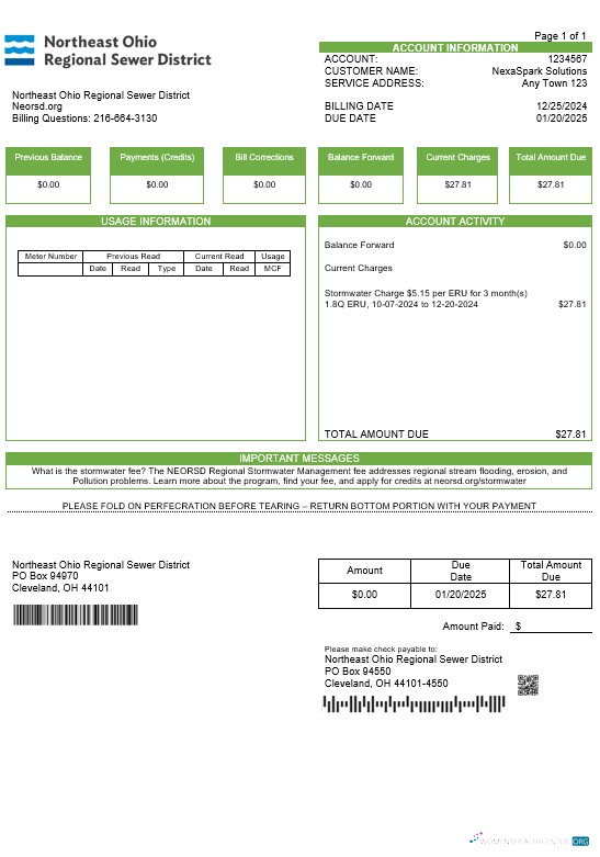 USA Northeast Ohio Regional Sewer District business utility bill Word and PDF template 1